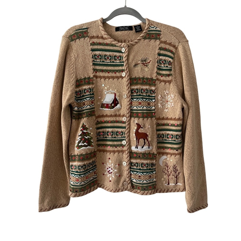 Vintage Crystal Kobe Christmas Sweater Cardigan Medium